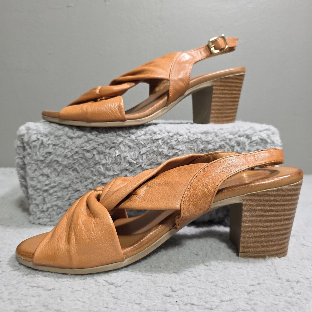 Women Vintage Style 70s 9.5 / 40 Spring Step Madeleine Brown Leather 3" Heel - Picture 2 of 8